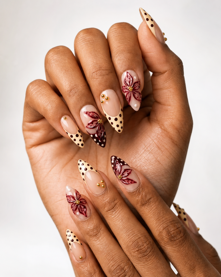 Bordeaux Fleur Press-On Nails