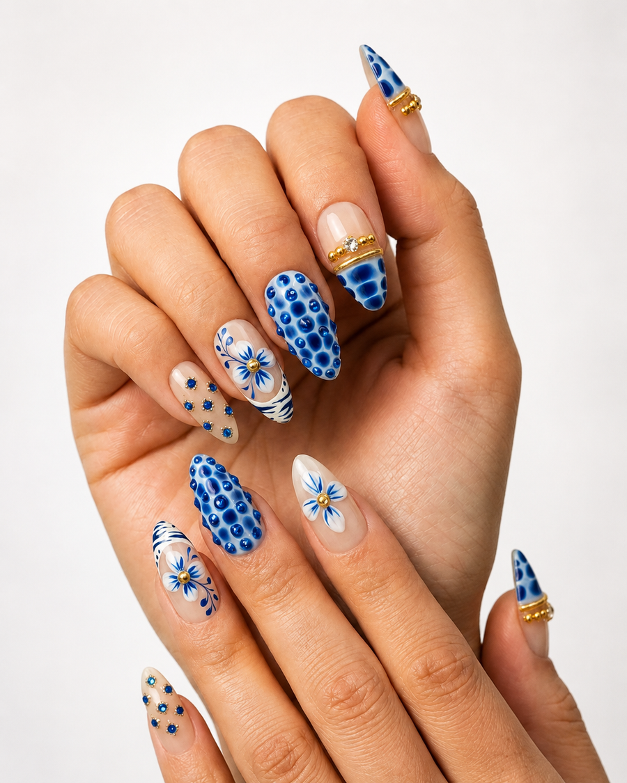 Azure Bloom Press-On Nails