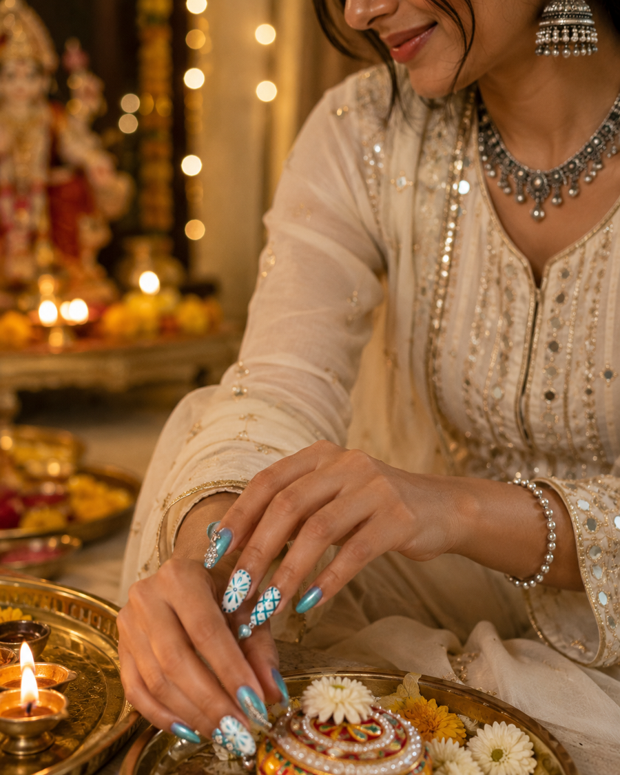 Mor Pankh Navratri Press-On Nails